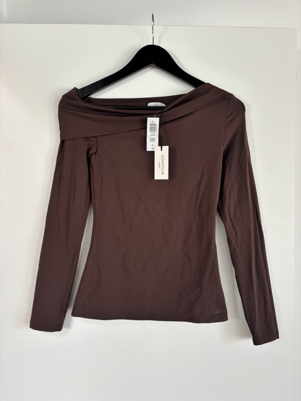 Aritzia Off-the-Shoulder Long Sleeve Top in Brown